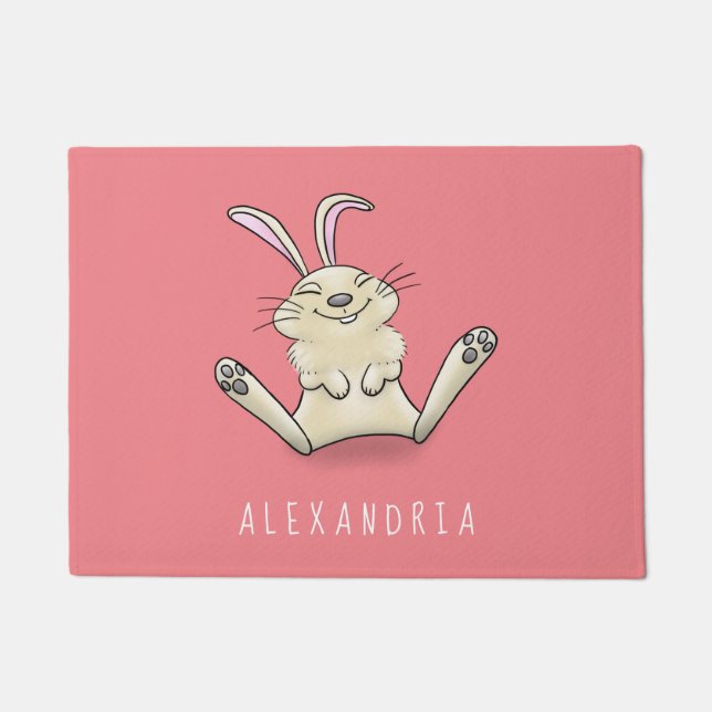 Cute bunny rabbit cartoon illustration doormat (Front)