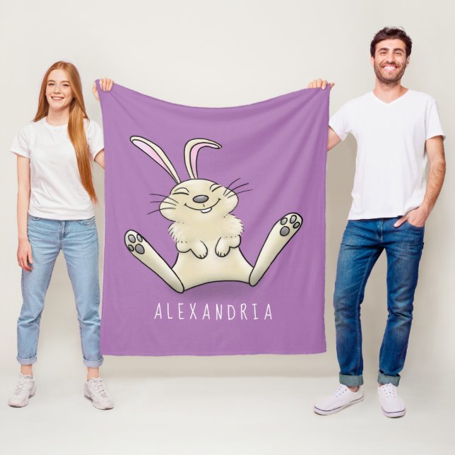 Cute bunny rabbit cartoon illustration fleece blanket (In Situ)