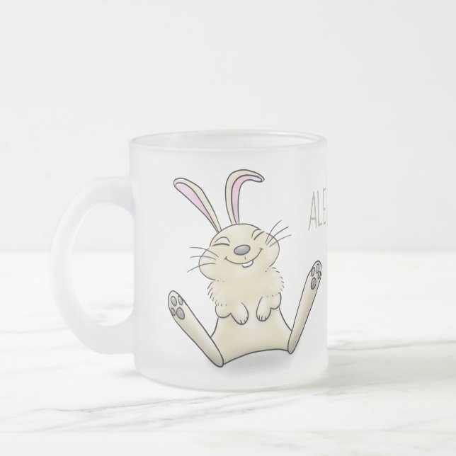 Cute bunny rabbit cartoon illustration frosted glass coffee mug (Left)