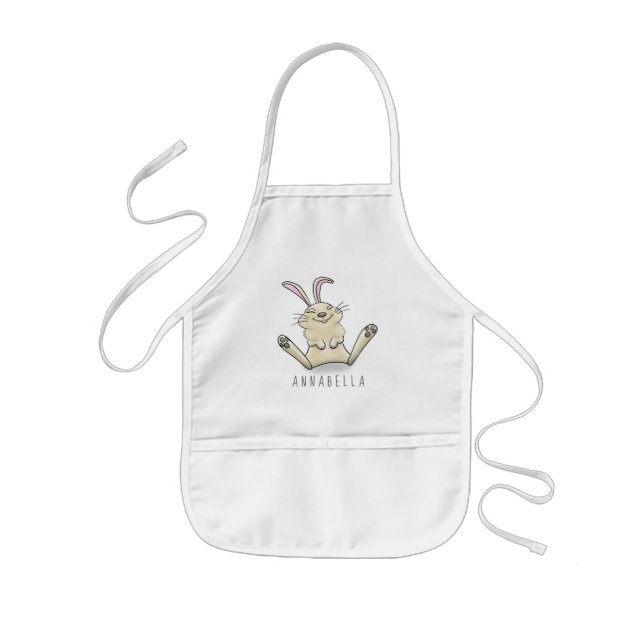 Cute bunny rabbit cartoon illustration kids apron (Front)