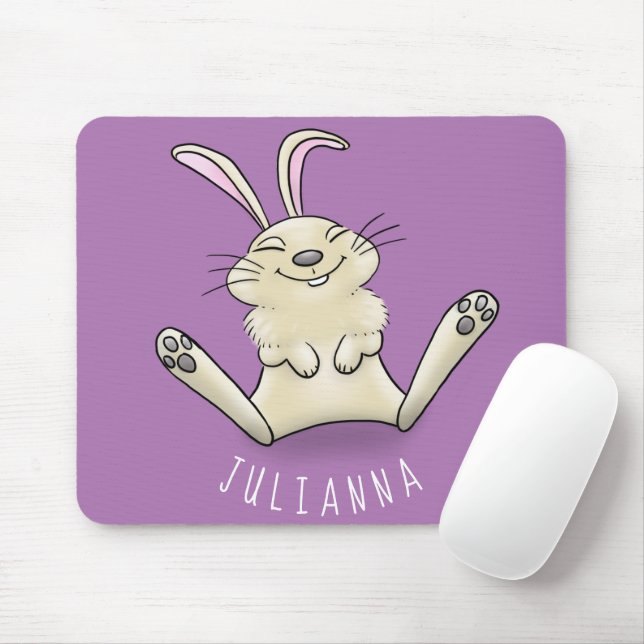 Cute bunny rabbit cartoon illustration mouse mat (With Mouse)