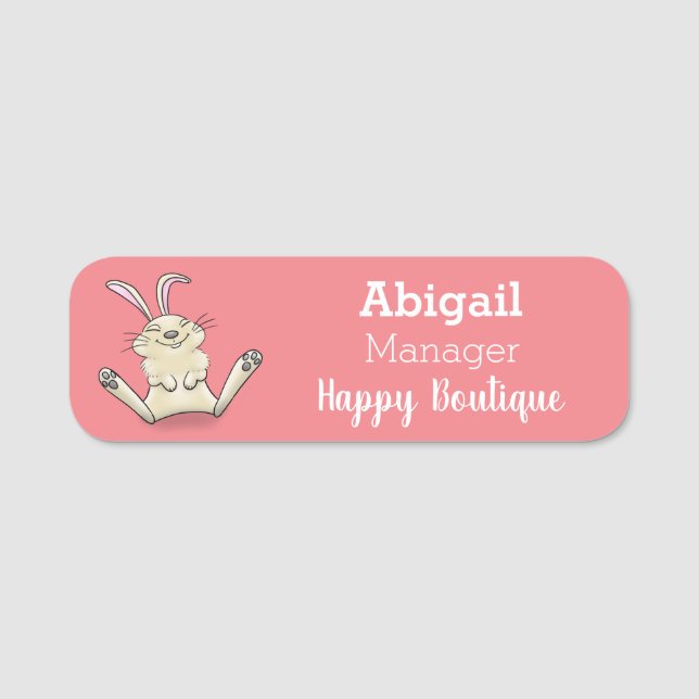Cute bunny rabbit cartoon illustration  name tag (Front)