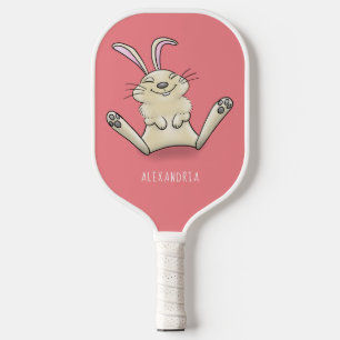Cute bunny rabbit cartoon illustration pickleball paddle