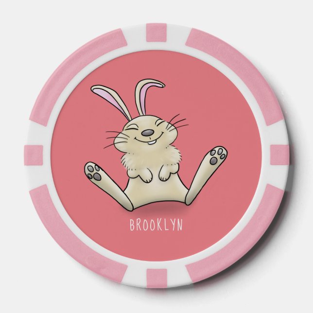 Cute bunny rabbit cartoon illustration poker chips (Front)