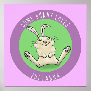 Cute bunny rabbit cartoon illustration poster