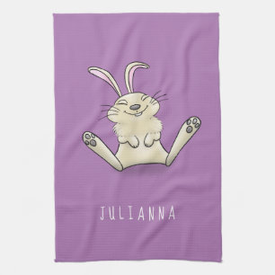 Cute bunny rabbit cartoon illustration tea towel