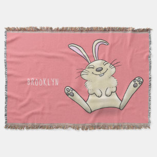 Cute bunny rabbit cartoon illustration throw blanket