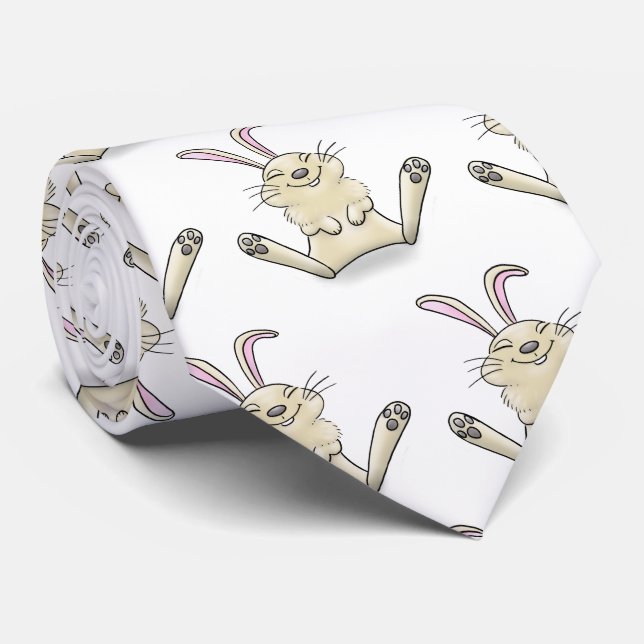 Cute bunny rabbit cartoon illustration tie (Rolled)