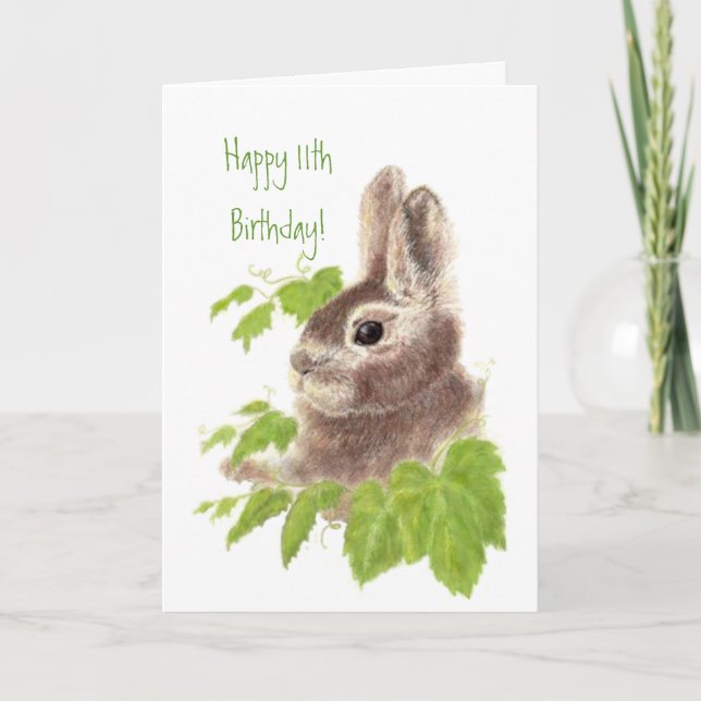 Cute Bunny Rabbit Child's 11th Birthday Animal Card (Front)