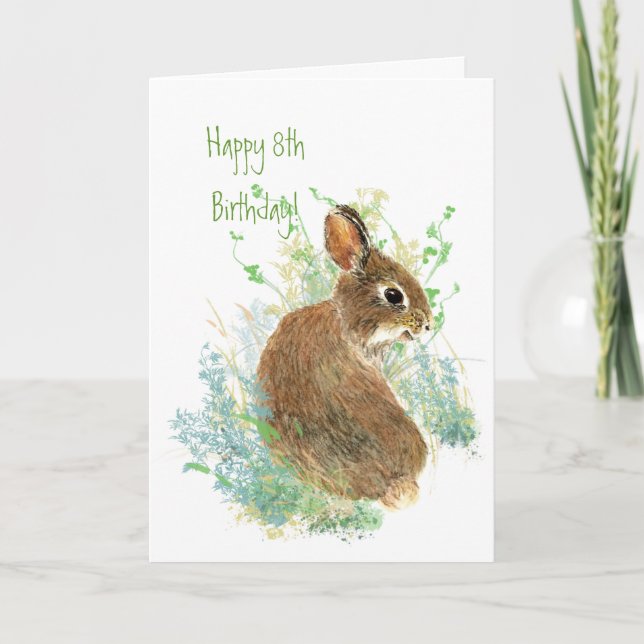 Cute Bunny Rabbit Child's 8th Birthday Animal Card (Front)