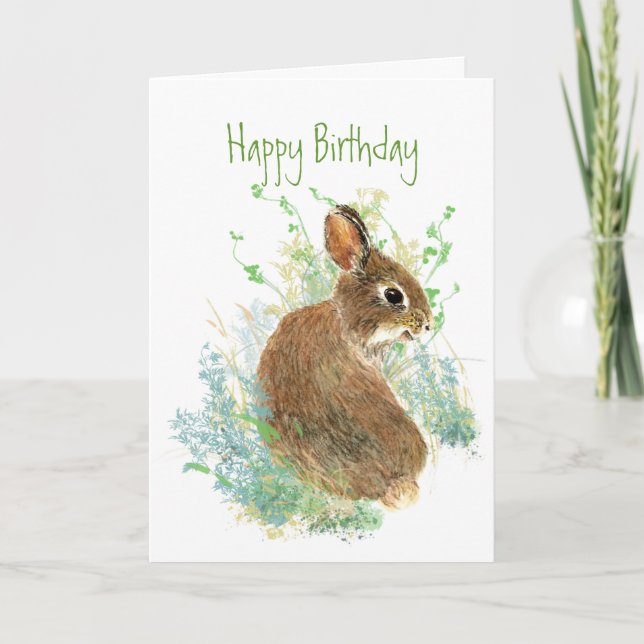 Cute Bunny Rabbit Child's Happy Birthday Animal Card (Front)