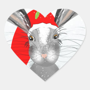 Cute Bunny Rabbit Christmas Holiday Theme Heart Sticker