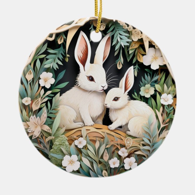 Cute Bunny Rabbit Christmas Personalised  Ceramic Tree Decoration (Front)