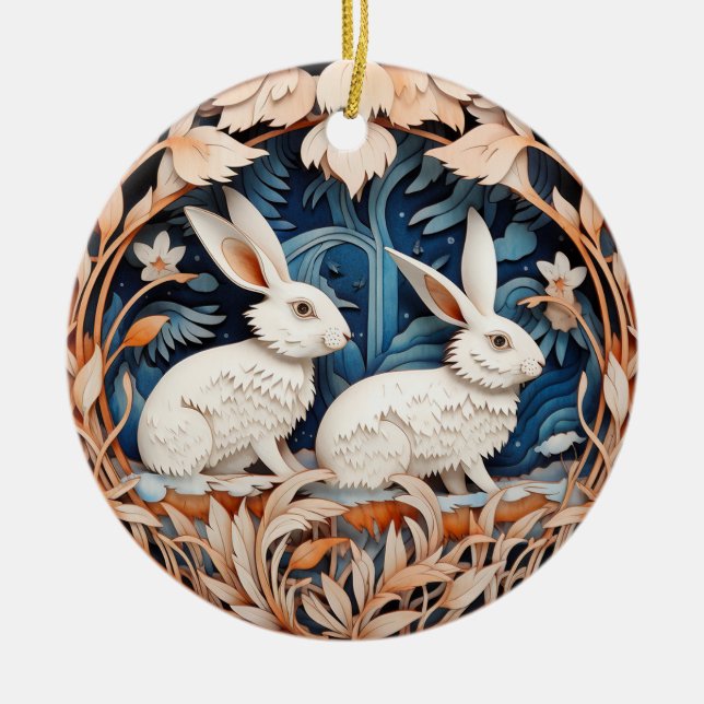 Cute Bunny Rabbit Christmas Personalised  Ceramic Tree Decoration (Front)