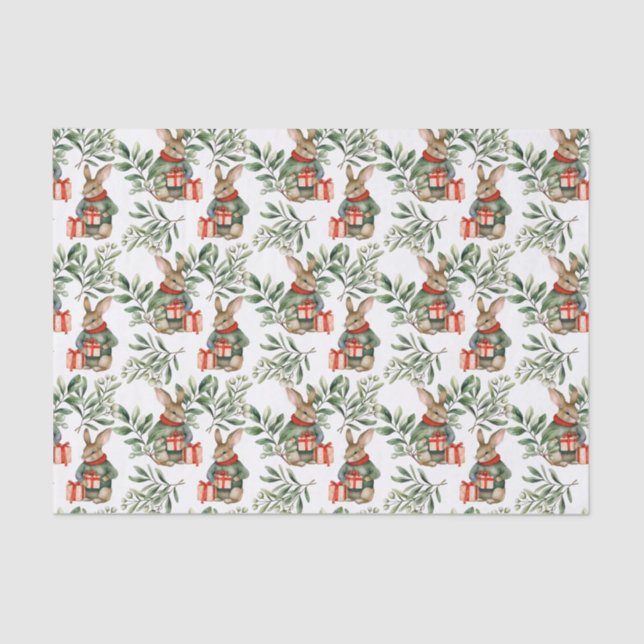 Cute Bunny Rabbit Christmas Tissue Paper (Front)