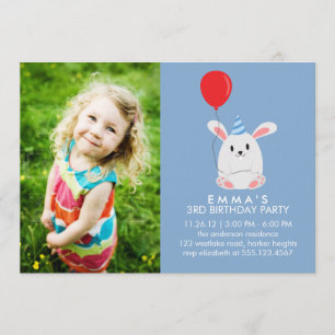 Cute Bunny Rabbit Custom Photo Birthday Party Invitation
