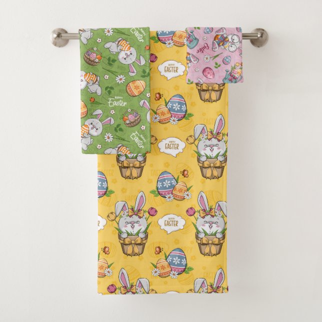 Cute Bunny Rabbit Easter Bath Towel Set (Insitu)