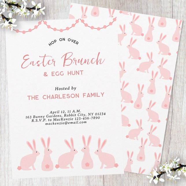 Cute Bunny Rabbit Easter Brunch Invitation (Pink Bunny Rabbit Easter Brunch invitation)