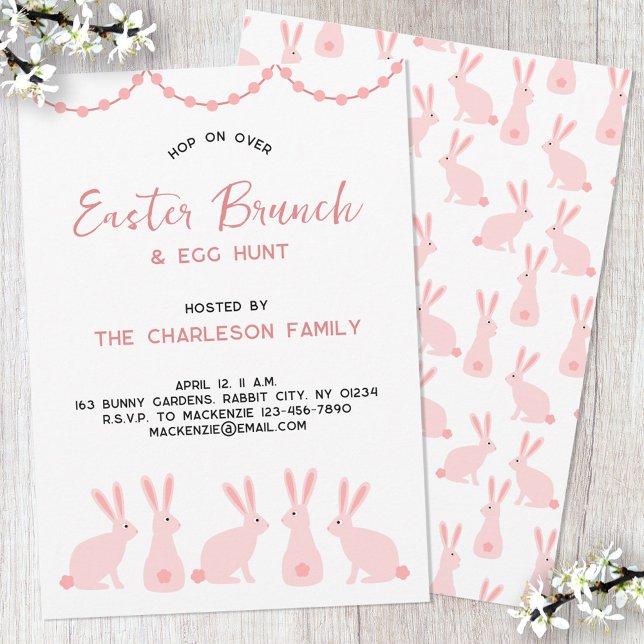 Cute Bunny Rabbit Easter Brunch Invitation (Pink Bunny Rabbit Easter Brunch invitation)