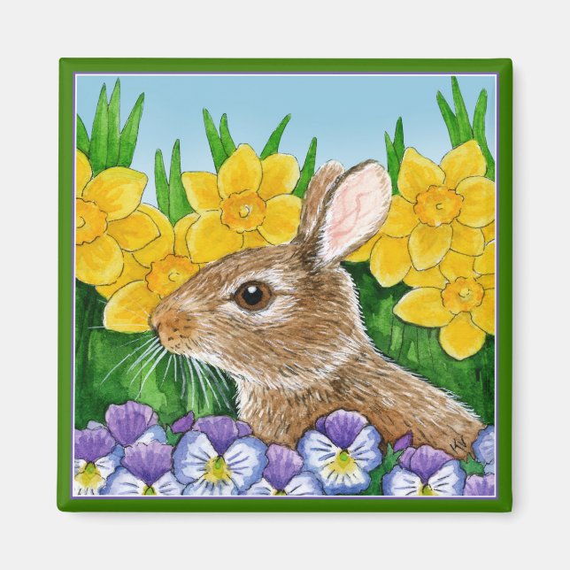 Cute Bunny Rabbit Easter Spring garden magnet (Front)