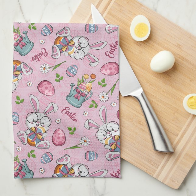 Cute Bunny Rabbit Easter Tea Towel (Quarter Fold)