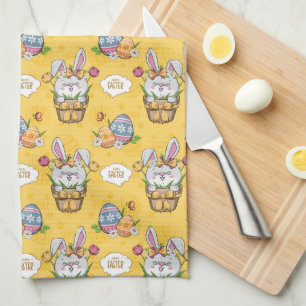 Cute Bunny Rabbit Easter Tea Towel