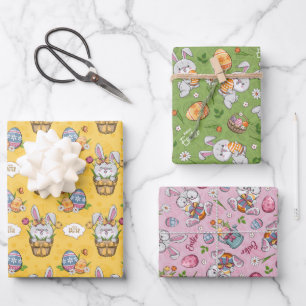 Cute Bunny Rabbit Easter Wrapping Paper Sheet