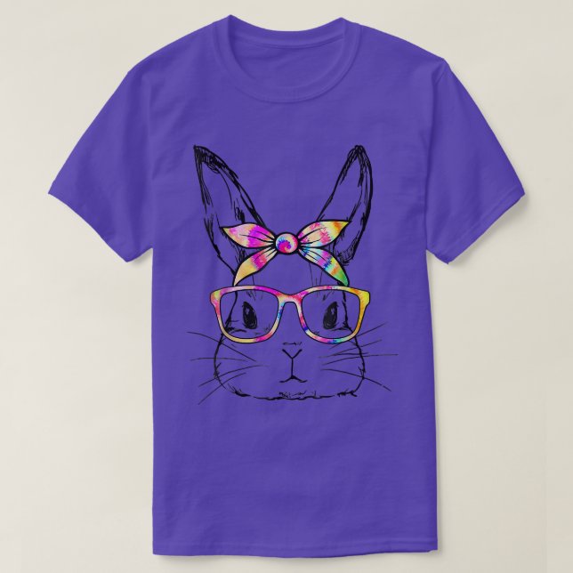 Cute Bunny Rabbit Face Bandanna Tie Dye Glasses Ea T-Shirt (Design Front)