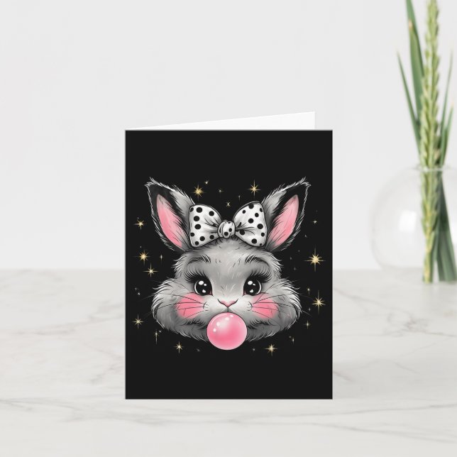 Cute Bunny Rabbit Face Coquette Bow Easter Day Gir Card (Front)
