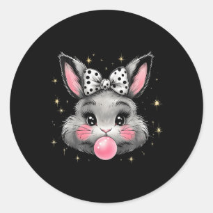 Cute Bunny Rabbit Face Coquette Bow Easter Day Gir Classic Round Sticker