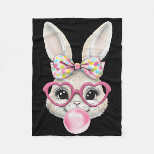 Cute Bunny Rabbit Face Coquette Bow Easter Day Gir Fleece Blanket