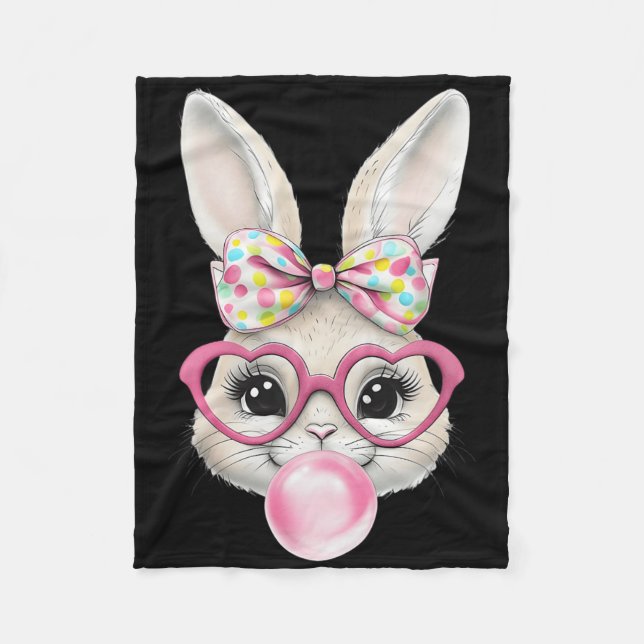 Cute Bunny Rabbit Face Coquette Bow Easter Day Gir Fleece Blanket (Front)