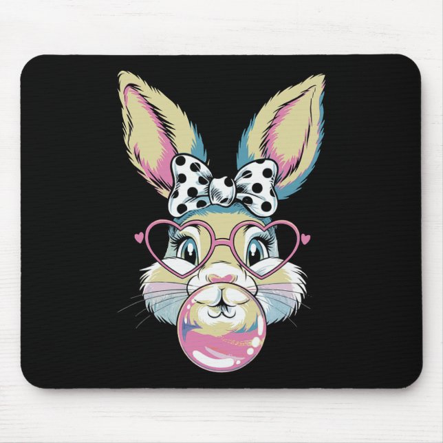 Cute Bunny Rabbit Face Coquette Bow Easter Day Gir Mouse Mat (Front)