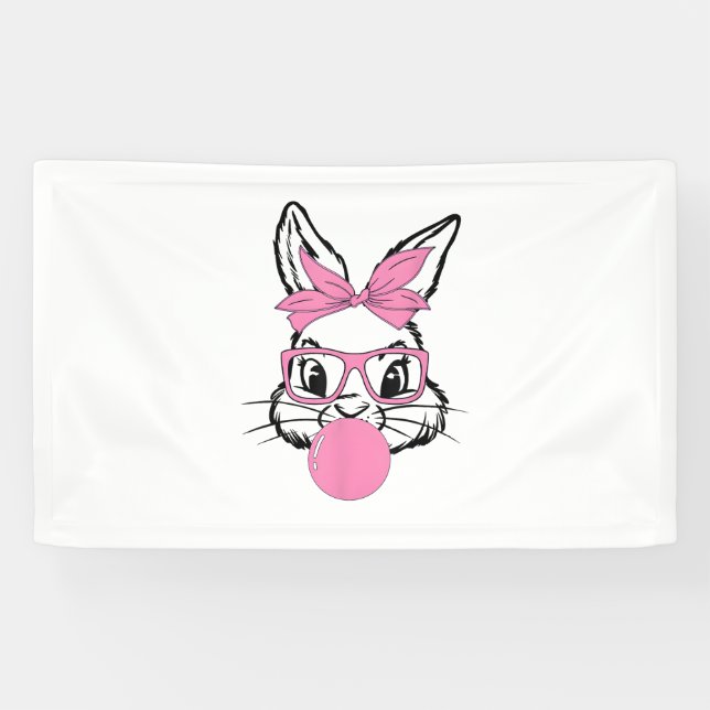 Cute Bunny Rabbit Face Glasses Girl Happy Easter D Banner (Horizontal)