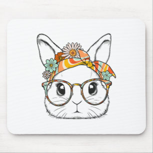 Cute Bunny Rabbit Face Groovy Gles Girl Happy East Mouse Mat