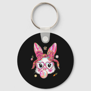 Cute bunny rabbit face happy easter day women girl key ring