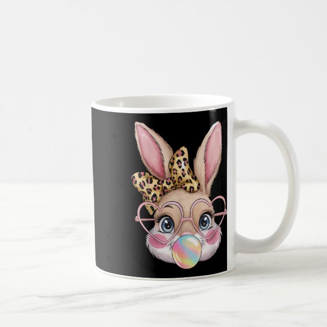Cute Bunny Rabbit Face Leopard Bow Girls Happy Eas Coffee Mug (Right)