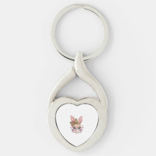 Cute Bunny Rabbit Face Leopard Bow Girls Happy Eas Key Ring