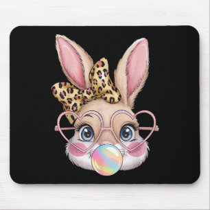 Cute Bunny Rabbit Face Leopard Bow Girls Happy Eas Mouse Mat