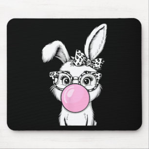Cute Bunny Rabbit Face Leopard Bow Sungles Easter Mouse Mat