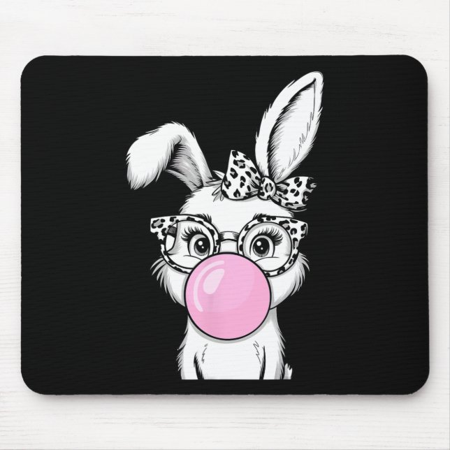 Cute Bunny Rabbit Face Leopard Bow Sungles Easter  Mouse Mat (Front)