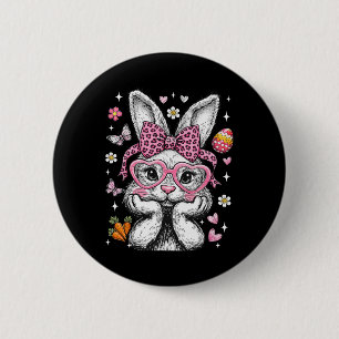 Cute Bunny Rabbit Face Leopard Coquette Bow Easter 6 Cm Round Badge