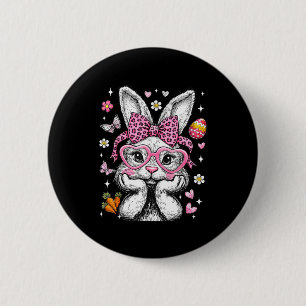 Cute bunny rabbit face leopard coquette bow easter 6 cm round badge