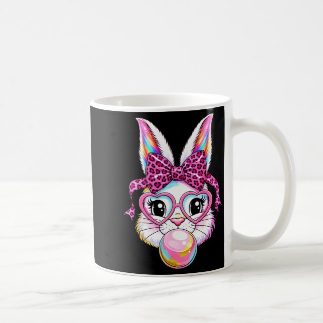 Cute bunny rabbit face leopard coquette bow glasse coffee mug (Right)
