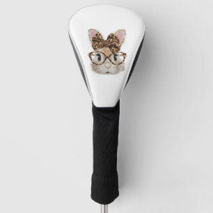 Cute Bunny Rabbit Face Leopard Coquette Bow Glasse Golf Head Cover