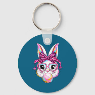 Cute bunny rabbit face leopard coquette bow glasse key ring