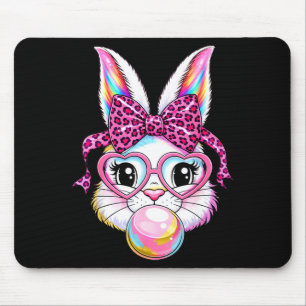 Cute bunny rabbit face leopard coquette bow glasse mouse mat