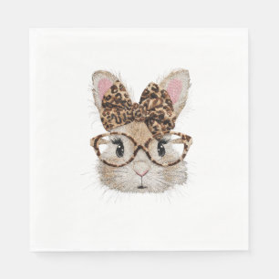 Cute Bunny Rabbit Face Leopard Coquette Bow Glasse Napkin