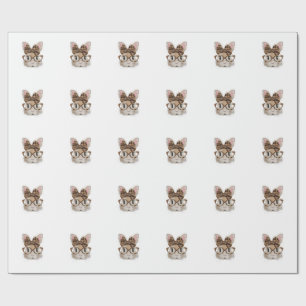 Cute Bunny Rabbit Face Leopard Coquette Bow Glasse Wrapping Paper