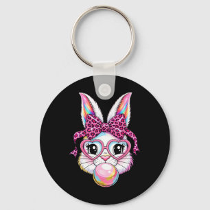 Cute Bunny Rabbit Face Leopard Coquette Bow Gles E Key Ring